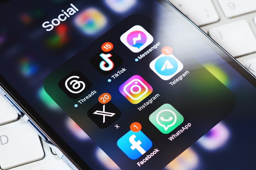 social media icons on phone screen