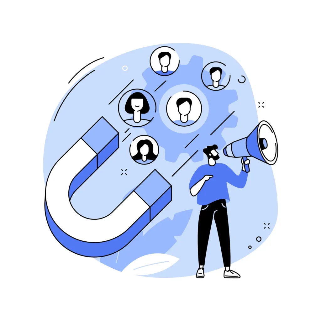 Create lead magnet design showing person attracting leads with megaphone