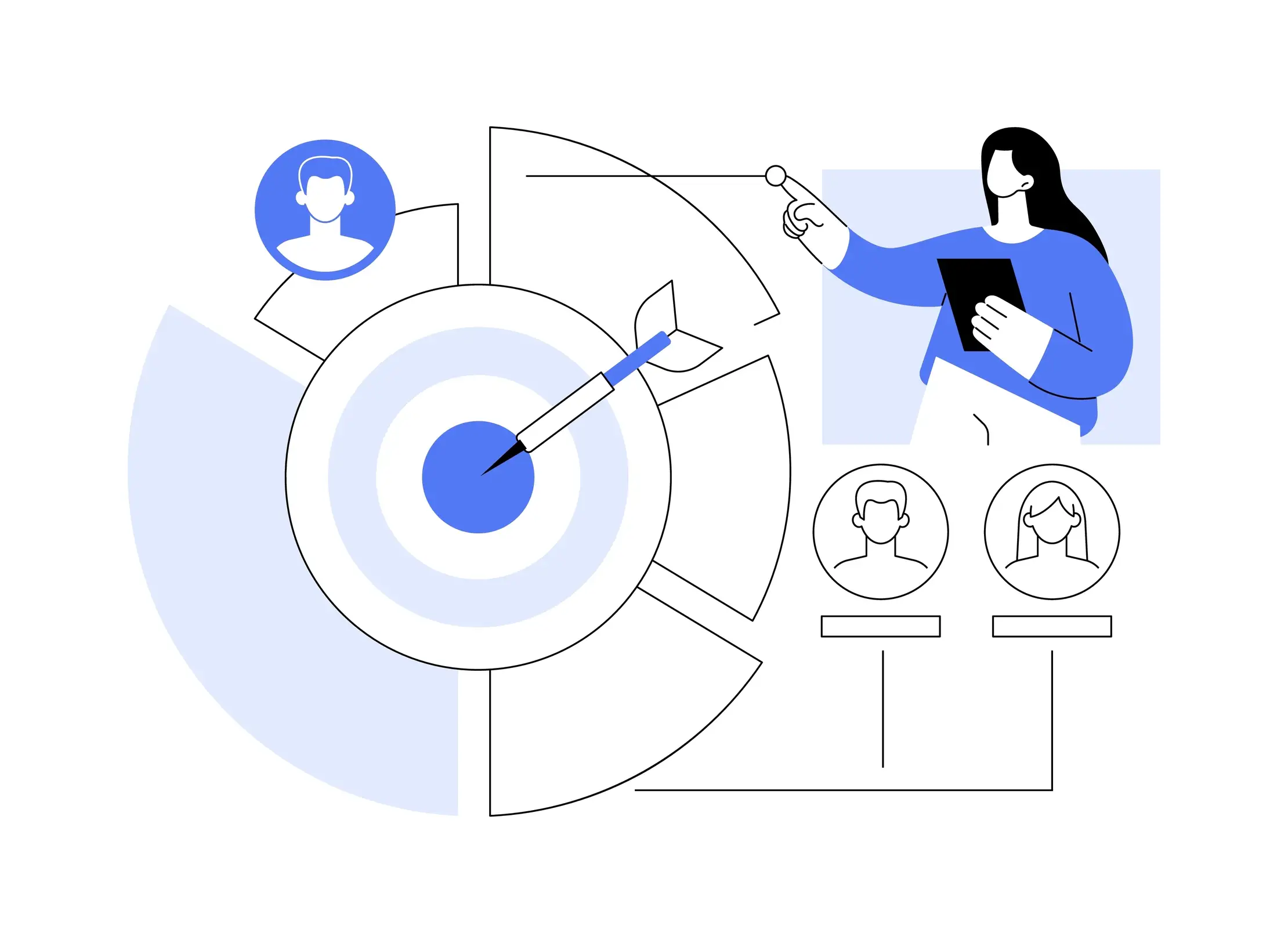 storytelling-marketing-techniques Marketing storytelling illustration showing target audience and narrative elements