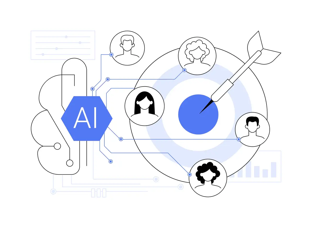 AI in B2B marketing tools connecting business professionals in network diagram AI in B2B marketing tools connecting business professionals in network diagram
