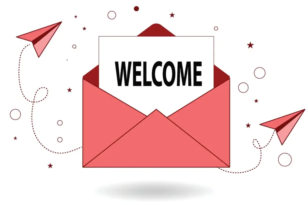 Welcome email series sequence showing onboarding email flow with envelope