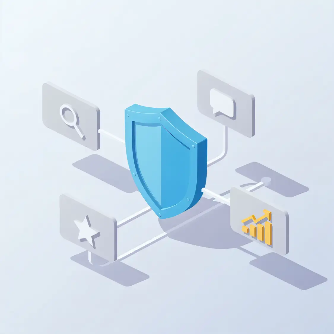 The Ultimate Guide to Brand Management: From SEO to Results A central shield connected to core components of a brand management strategy.